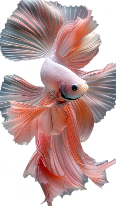 A graceful pearl-peach betta fish, fins flowing